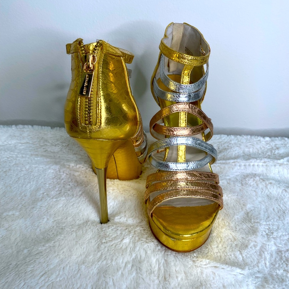 Michael Kors two tone gold and silver gladiator heels